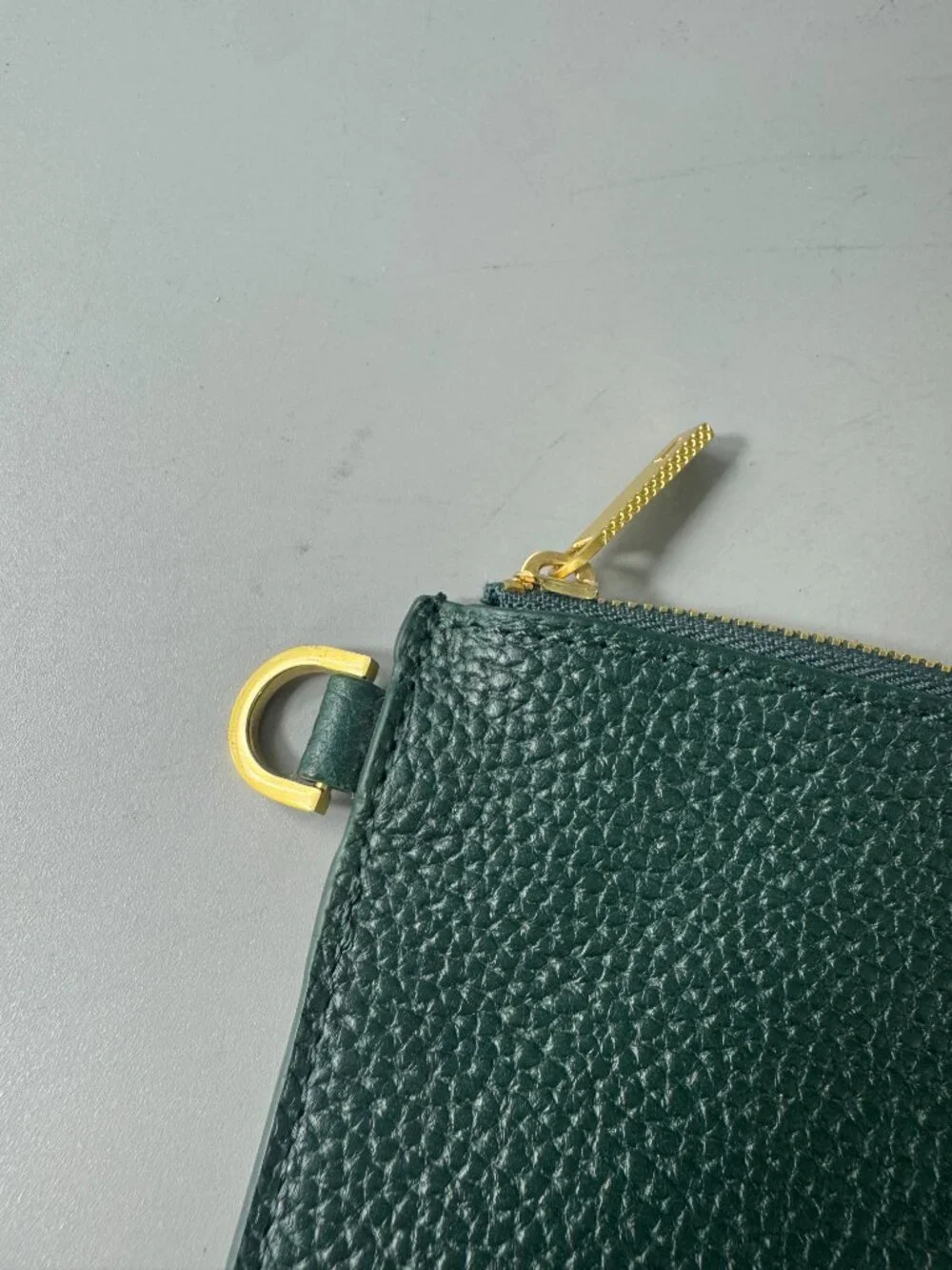 Ted Baker London Solid Green Zip Pouch Gold Hardware Logo Accent
